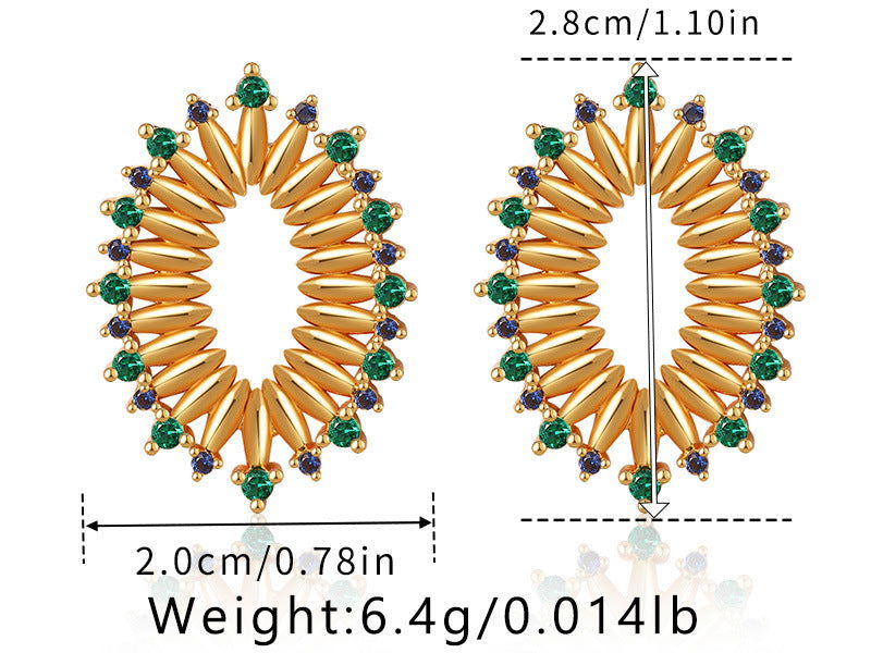 Vintage Green Cubic Zirconia Oval Openwork Earrings - Herland - 